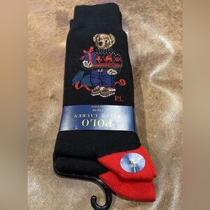 POLO Ralph Lauren 2 Pair Bear/Fair Isle Black Preppy Crew Socks Sz XL Christmas
